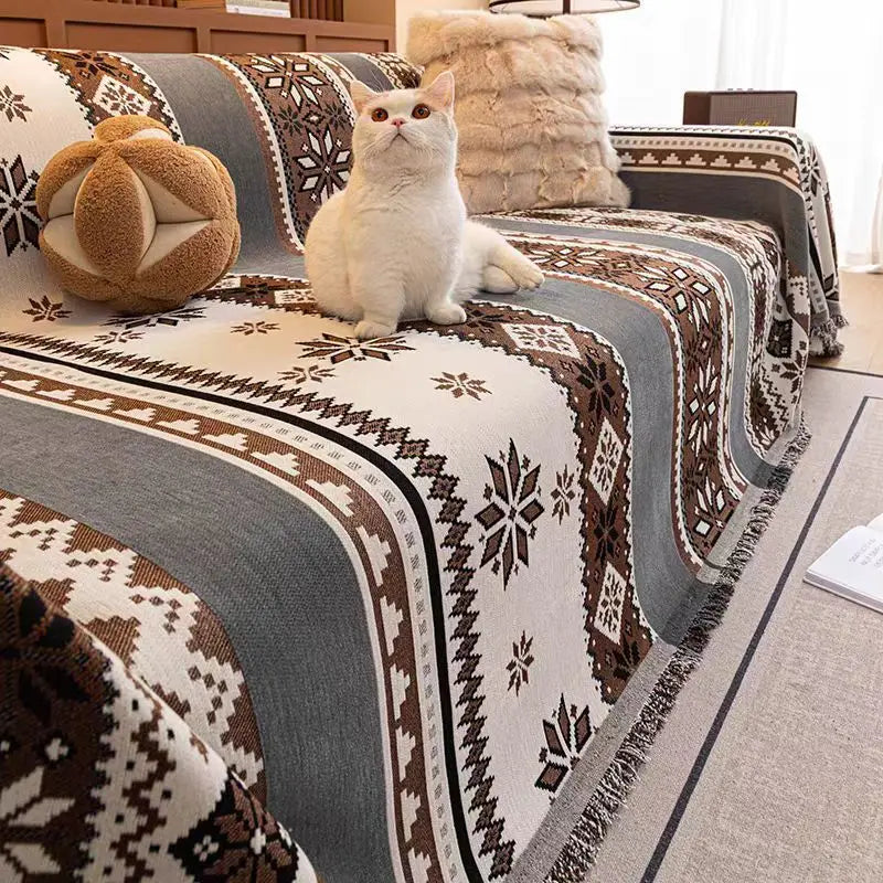 housse canapé polyester jacquard multicolore motif géométrique antidérapante automne hiver extérieur accueil