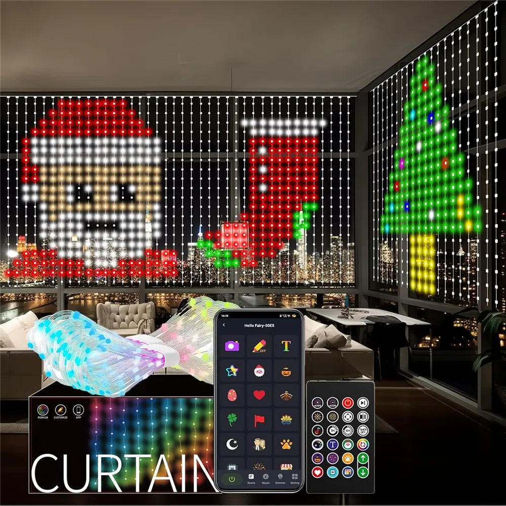 rideau lumineux led multicolore pixel art noel remote app controle moderne