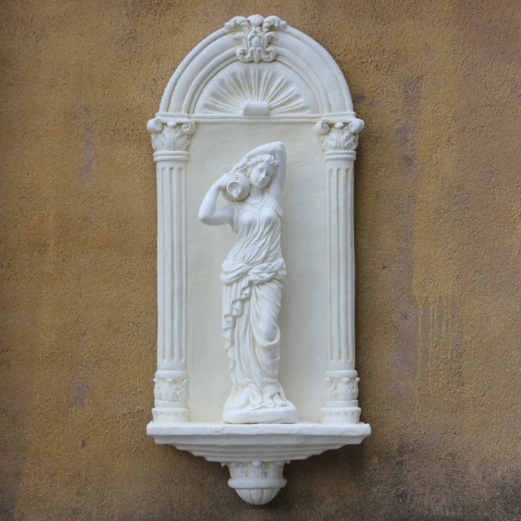 décoration murale extérieure statue classique antique grise sculptée détaillée bar patio
