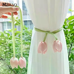rideaux tulipes relief blanc rose vert violet moderne élégant fixations rubans réglables