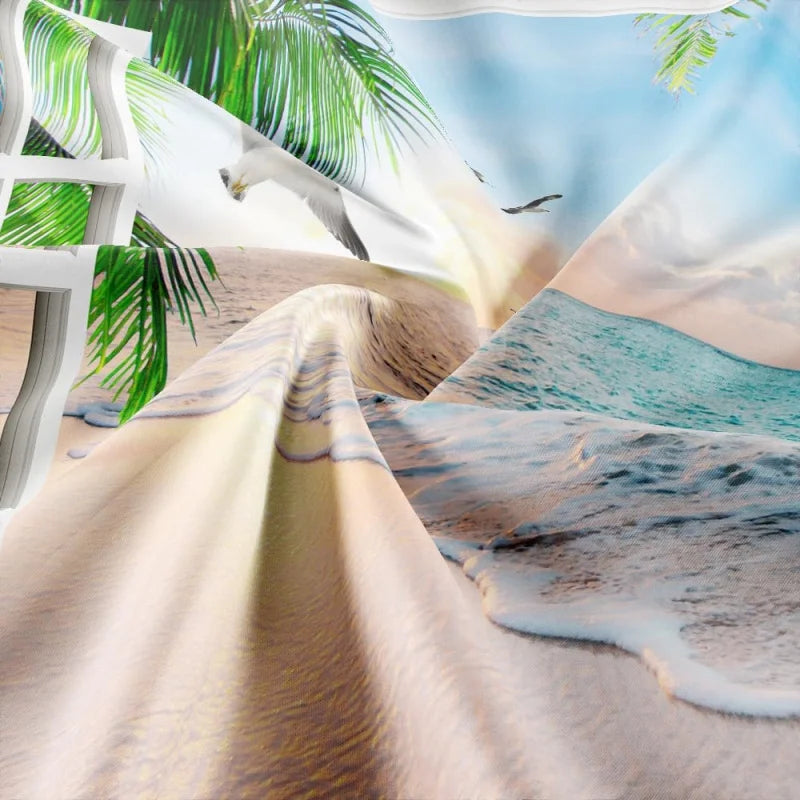 poster mural paysage marin plage palmiers couchersoleil adhésif lavablepolyester blanc vert bleu beige doré