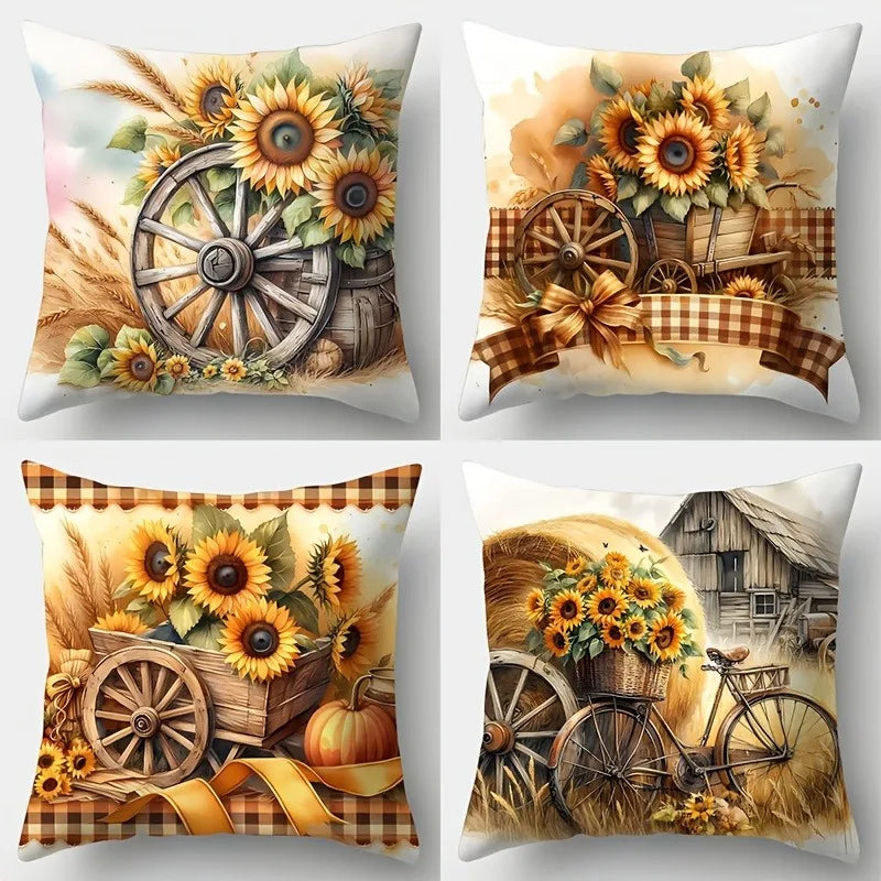 housse coussin polyester motif tournesol vintage rustique décoration maison lit salon voiture