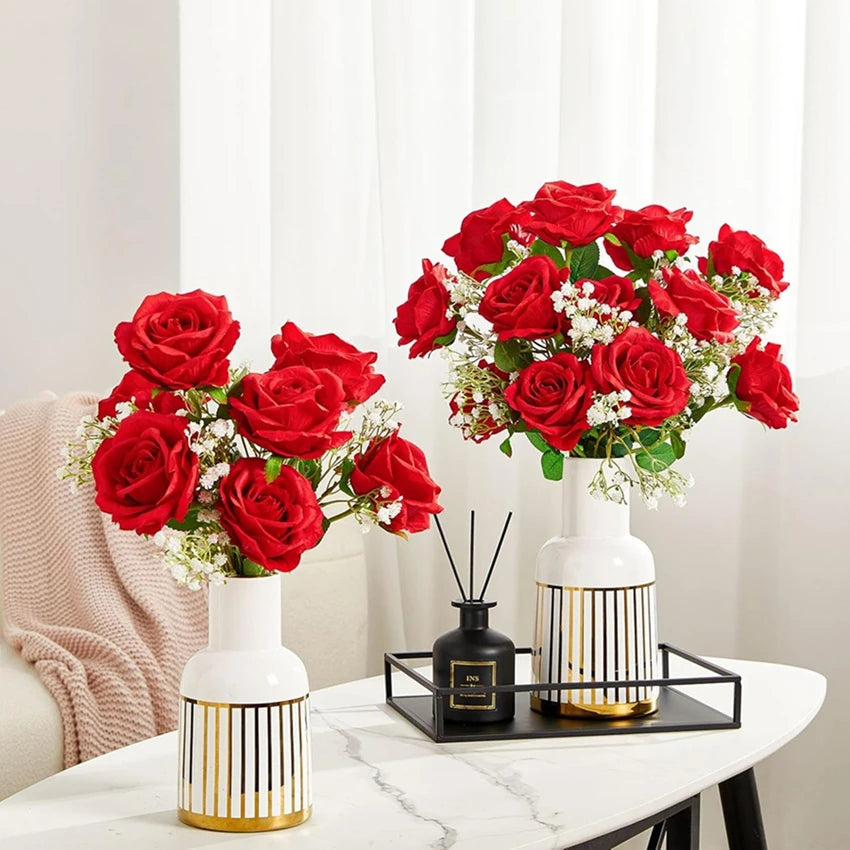 bouquet roses artificielles rouge élégantes décoration intérieure mariage anniversaire festives modernes minimalistes