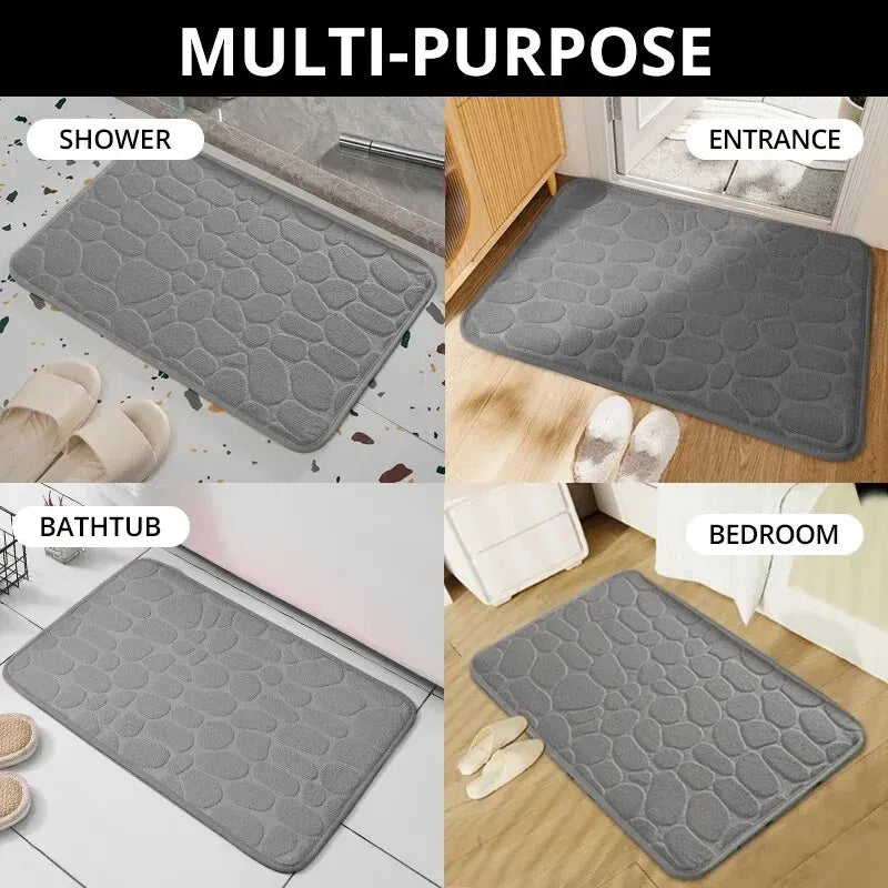 tapis bain rose clair gris texture galet velours moderne antidérapant microfibre salle bain