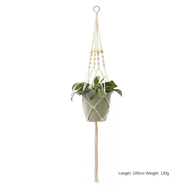 support plante suspendue macramé blanc artisanal anneaux métalliques pot inclusion 90cm 105cm 155cm