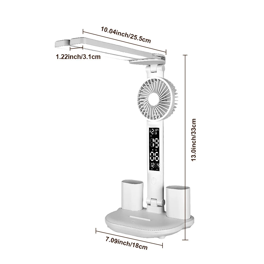 lampe rechargeable ventilateur écran led blanc moderne multifonction date heure