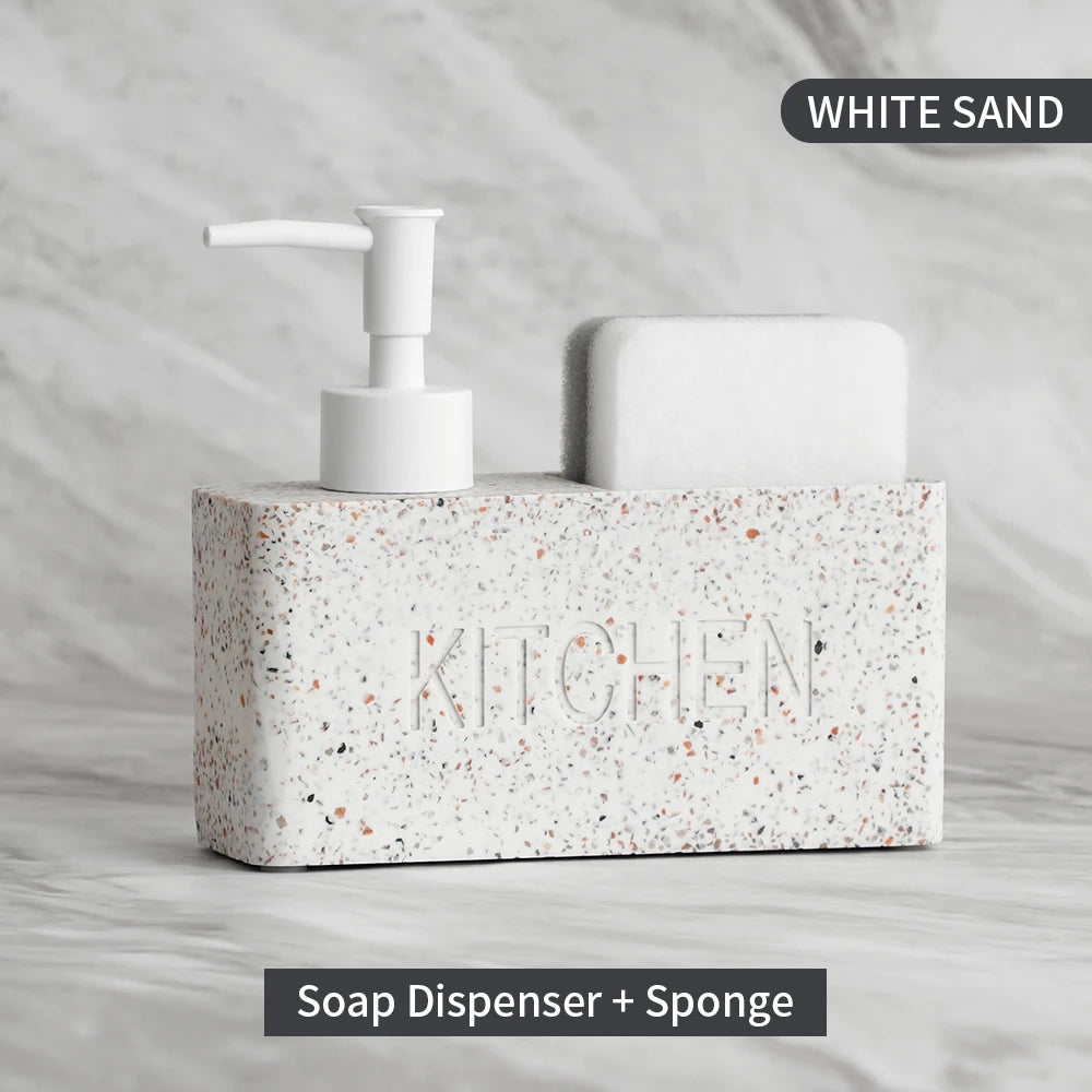 distributeur savon liquide gant cuisine marbré granité moderne noir blanc