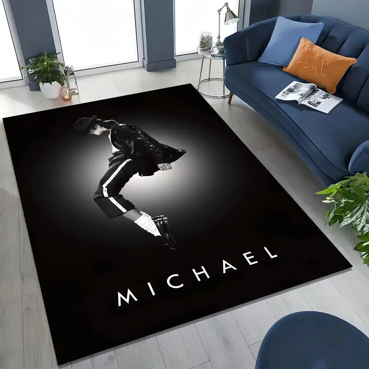 tapis salon chambre décoratif michael jackson king of pop noir blanc photo collage moderne