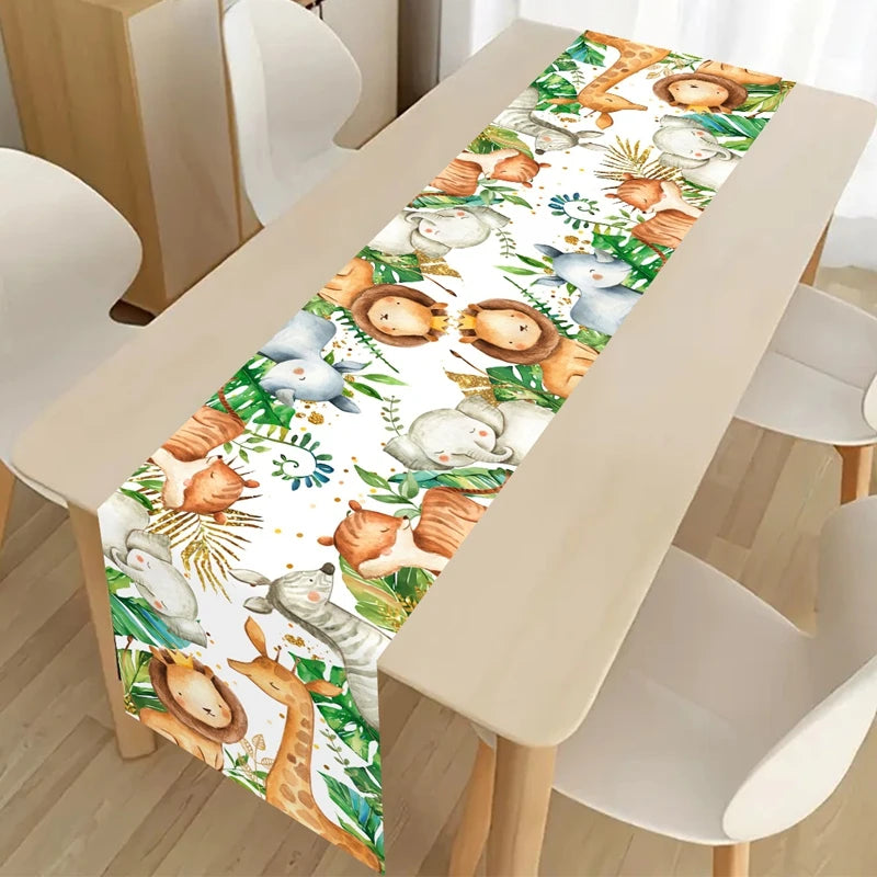 nappe table animaux sauvage lion éléphant zèbre girafe aquarelle enfant safari