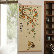 rideau decoratif enroulable asiatique traditionnel couleur beige orange verte rouge bleu