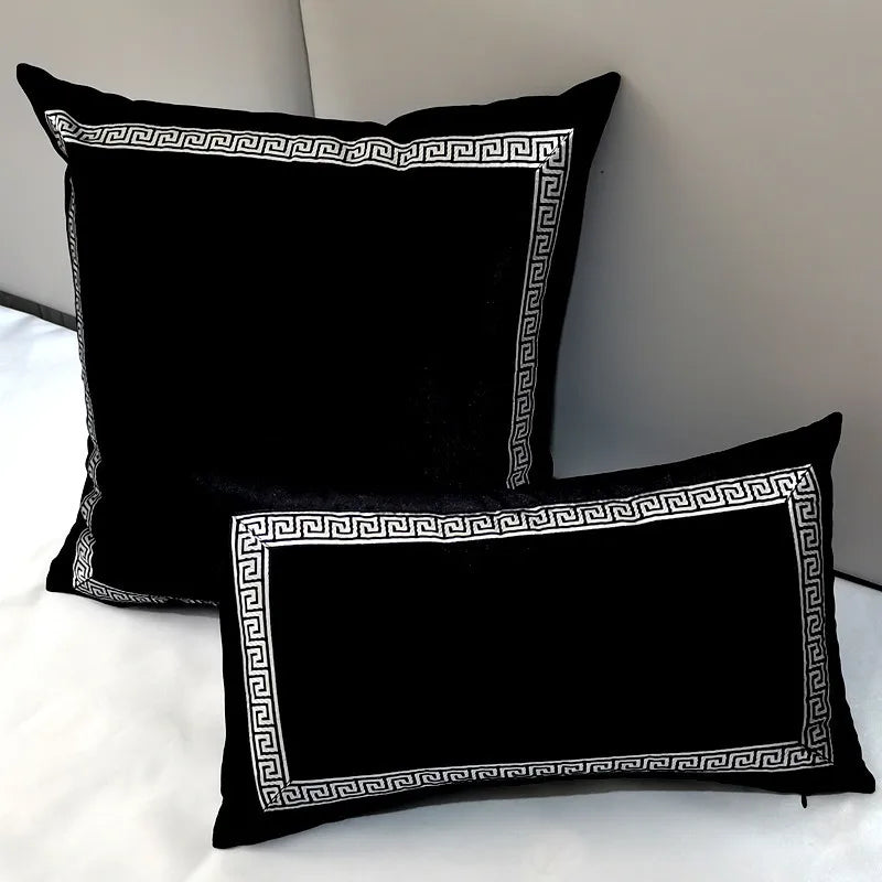 housse coussin géométrique velours noir blanc zippée carré décoration intérieure lit canapé voiture 45x45cm