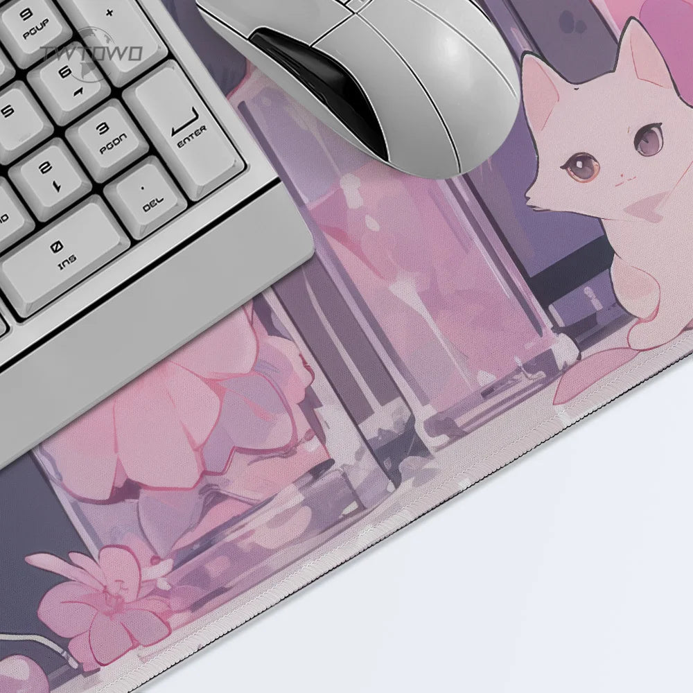 tapis souris rose moderne chats motifs géométriques adhésif 900x400 mm