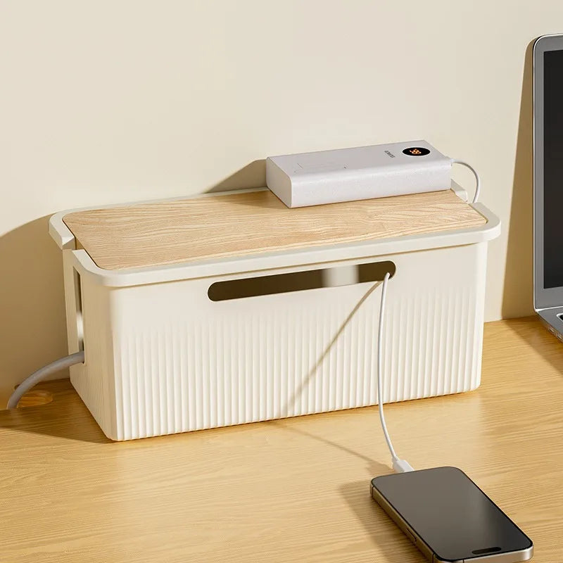 boîte rangement câbles alimentation prise carte moderne rayures verticales beigeclair rechargeable abs