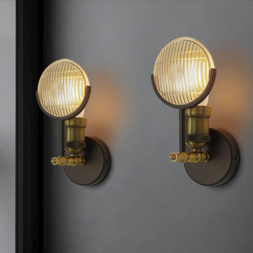 lampe murale industrielle vintage transparente noir doré striés éclairage chambre cuisine salle manger