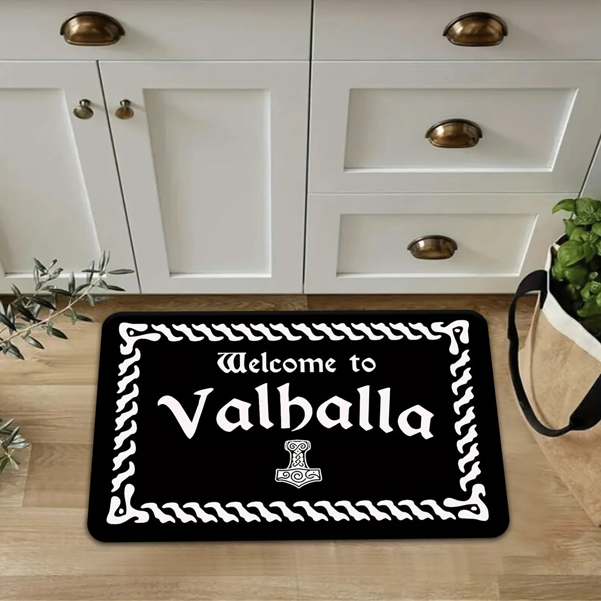 tapis bienvenue moderne viking noir blanc lettres symboles antidérapant résistant machine lavable porte chambre