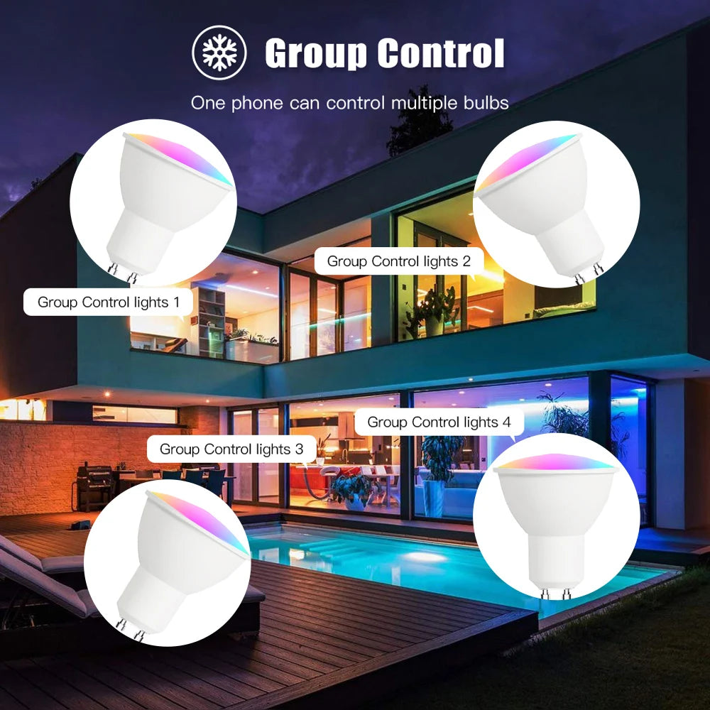 ampoules led intelligentes gu10 rgb blanc modernes controle zigbee app mobile 5w 249 2000lm