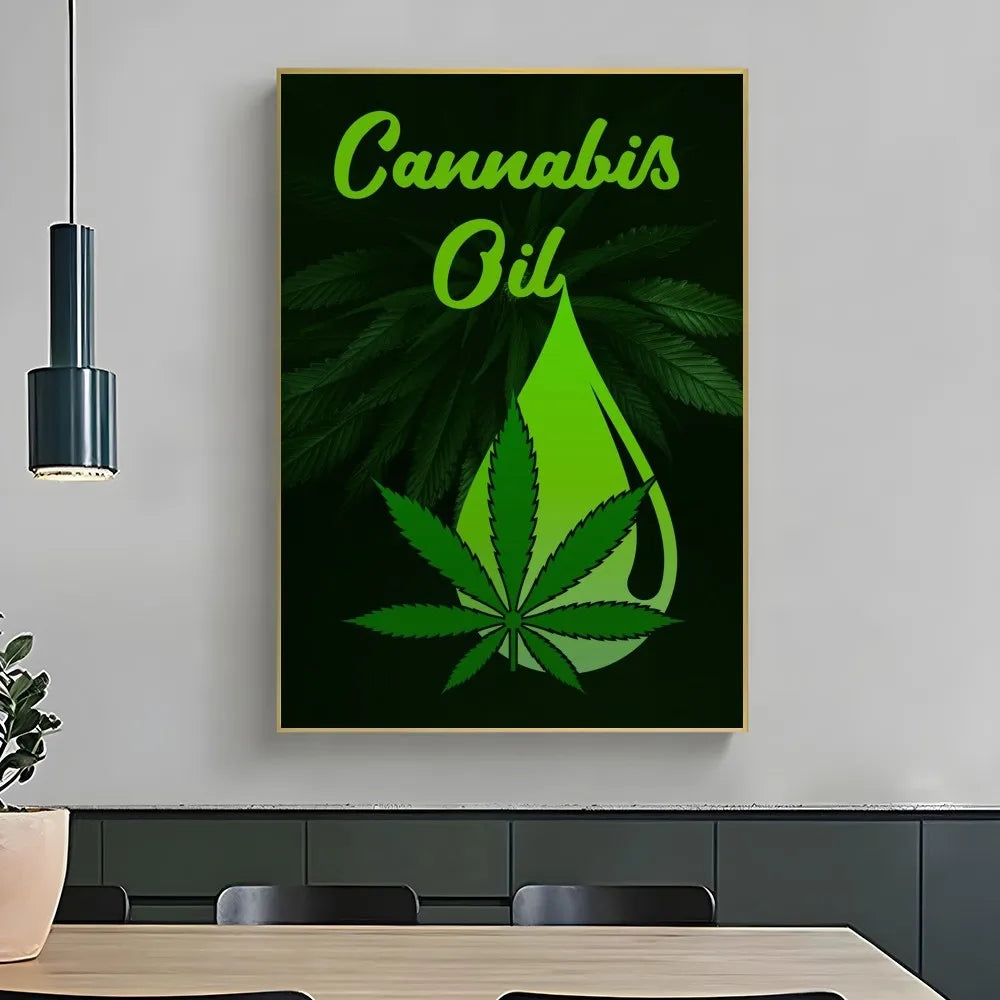 affiche graphique pop art crânes cannabis lettrage noir vert opaque sans cadre