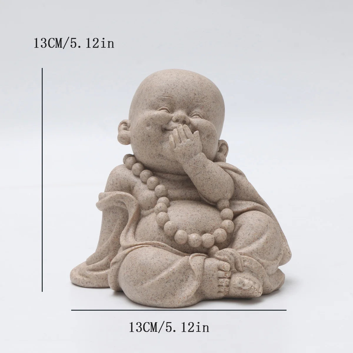 statuettes bouddha enfant résine beige clair marron motifs dorés zen