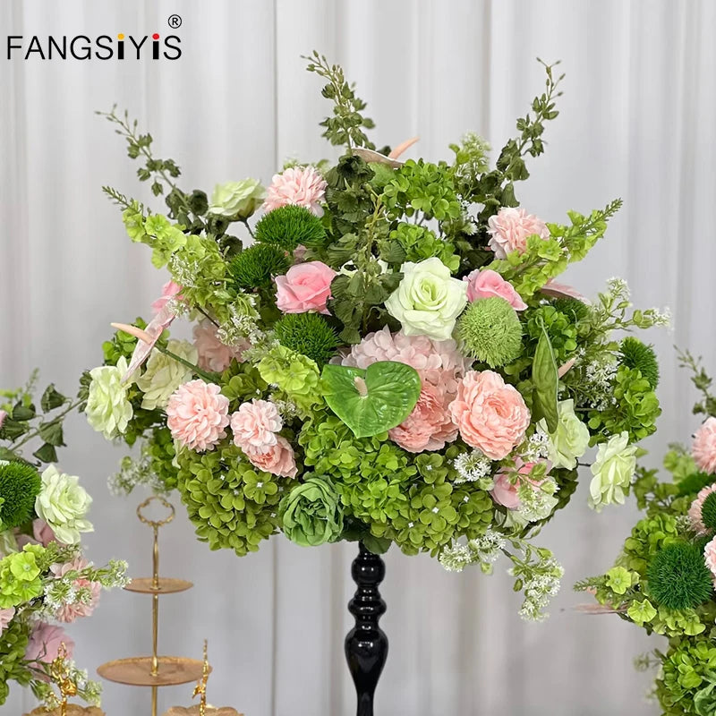 décoration mariage événement rose vert fleurs naturelles romantiqueextérieur table centre