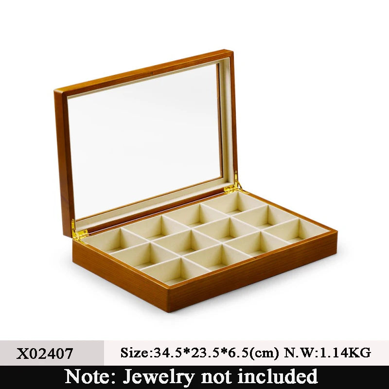 boîte bijoux bois marron clair intérieur noir transparent classique occasion anniversaire festival commercial neutre
