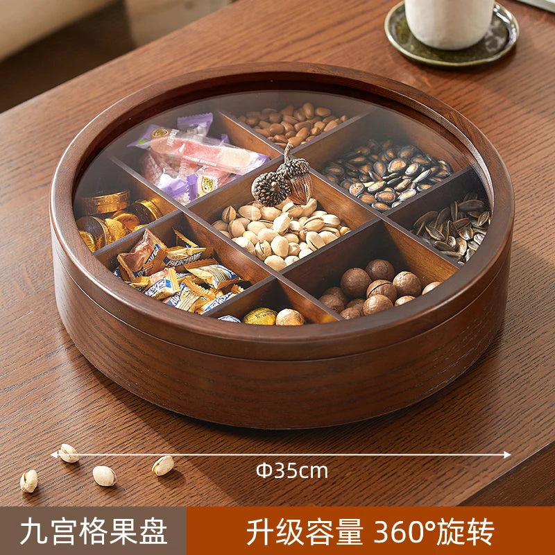 boîte bonbons bois marron moderne double couche rangement fruits noix chocolats assiette collation