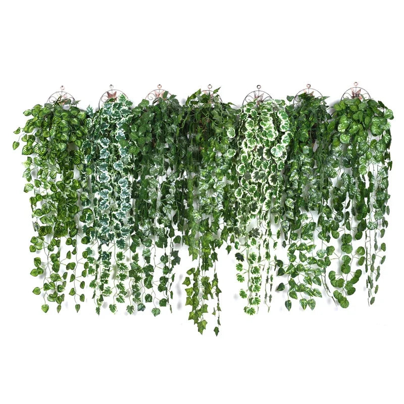 plantes artificielles suspendues feuilles ovales vigne moderne anneaux métalliques extérieur intérieur decoration
