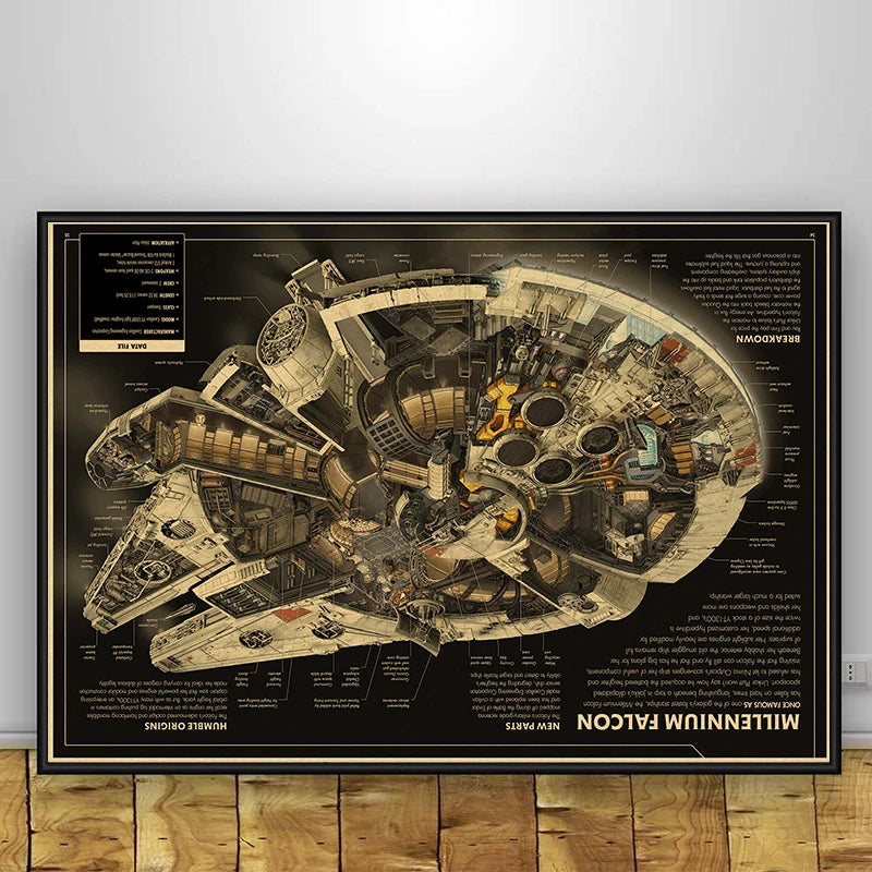 Poster vaisseau spatial illustration détail technologie cadre noir poster appartement rétronostalgique