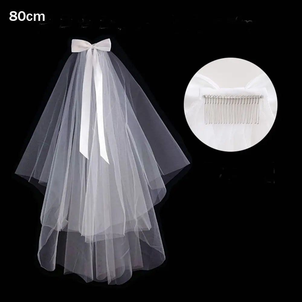 voile mariée blanc tulle fin noeuds satinés clips élégants classiques deux couches transparents