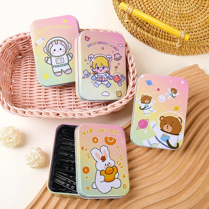 boîtes métalliques réutilisables dessins animés violet rose bleu vert clair pliage personnalisable bijoux pinces