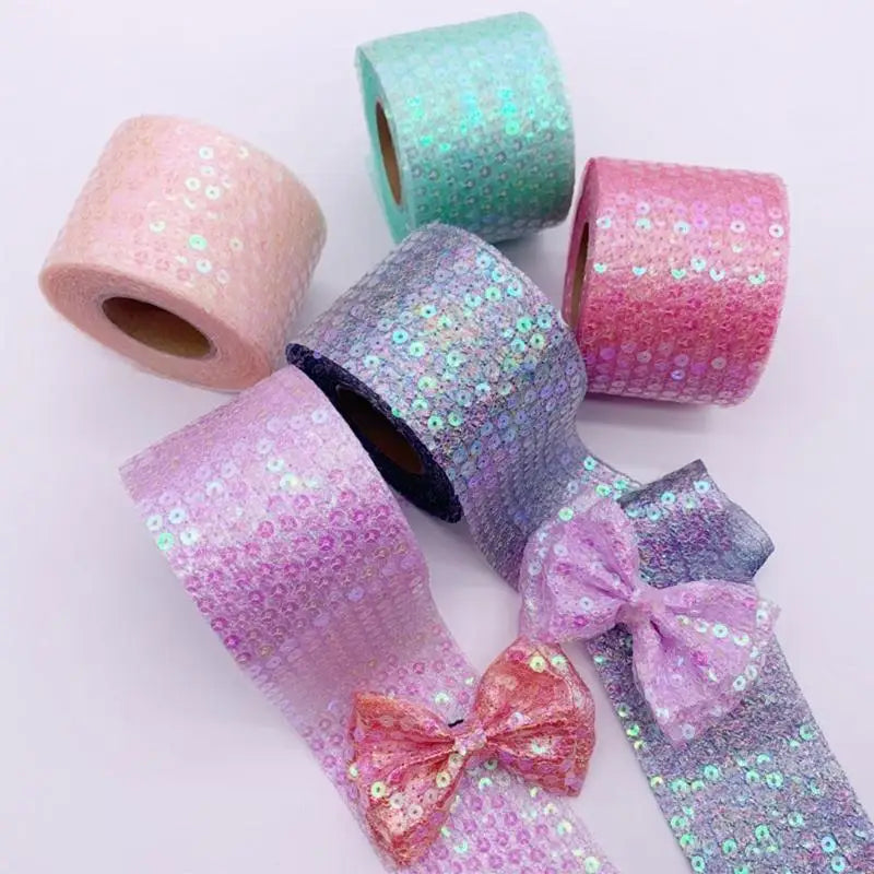 ruban sequins brillants 6cm largeur 10 yards adhésif turquois rose violet bleu élégants festifs