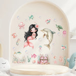 stickers muraux sirène dauphin poissons bulles coraux cartoon marine enfants chambre décoration mur