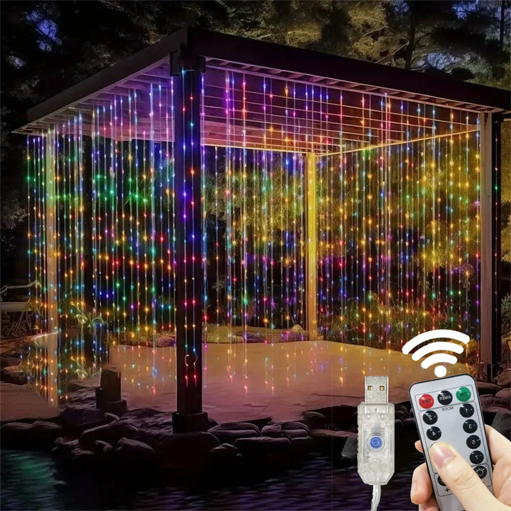 rideau lumineux led multicolore moderne 300 leds 3x3m télécommande usb