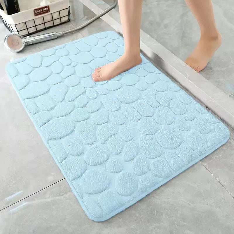 tapis bain gris bleu rose violet texture cailloux moderne antidérapant