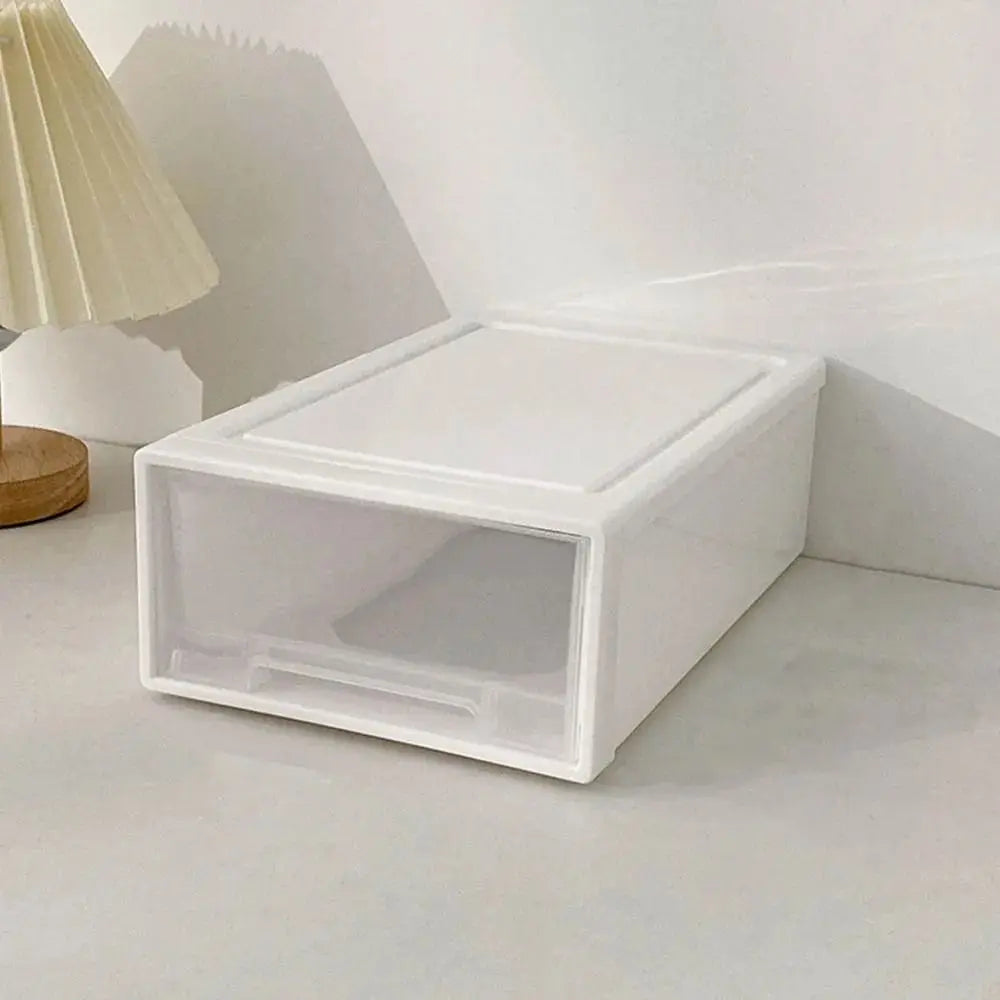 boîtes rangement transparentes plastique blanc empilables poignées modernes lit