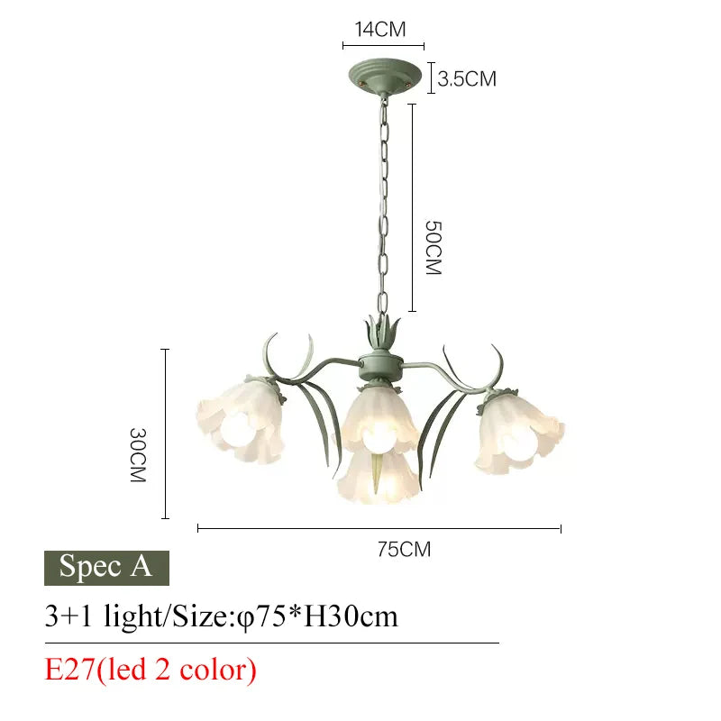 lampe suspendue moderne fleurs vert blanc abat jour verre dépoli led salon chambre