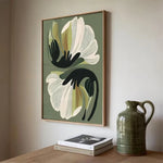 impression toile abstraite floral botanique moderne vert olive beige 30x45cm 40x60cm