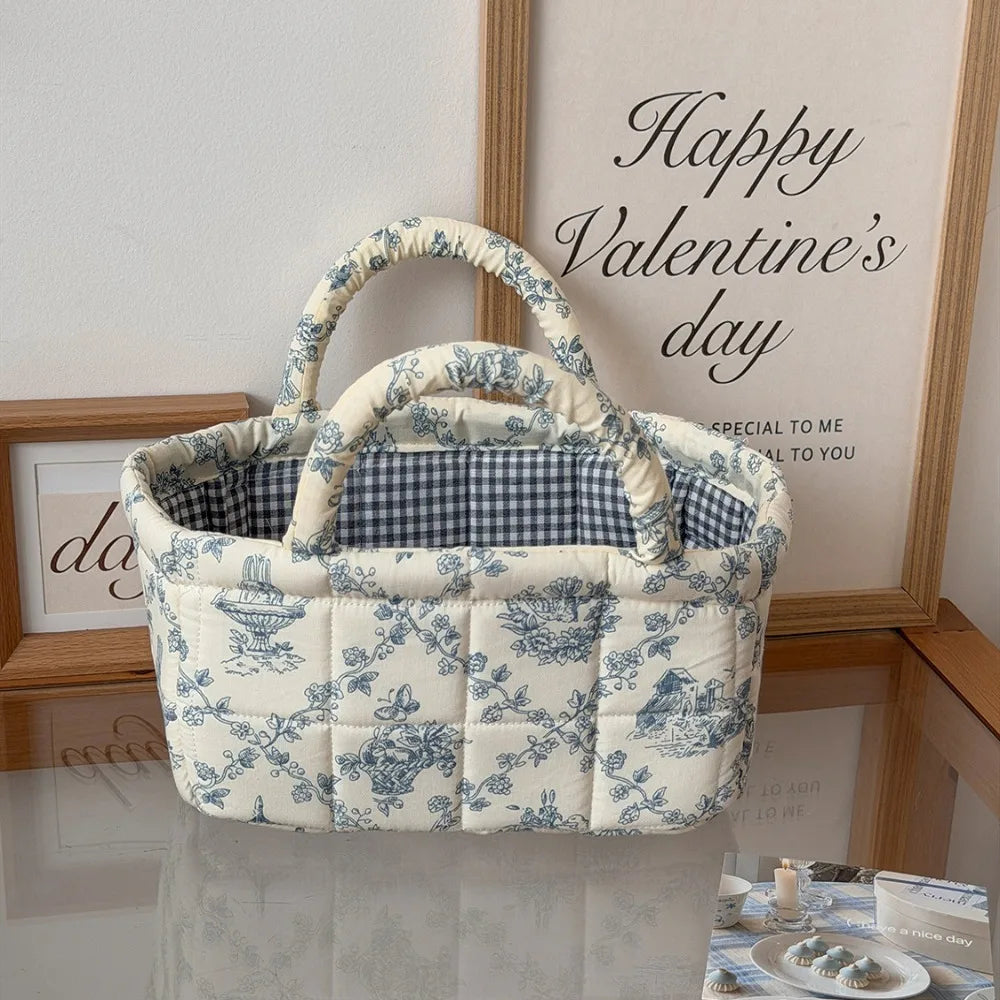 panier rangement toile jouy imprimé floral vintage blanc noir pliable rangement multiple armoire