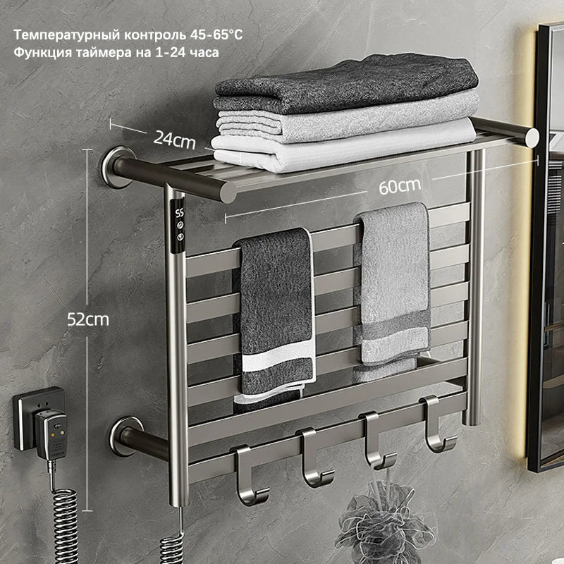 porte serviettes électrique chauffant affichage numérique moderne noir blanc grisécran tactile