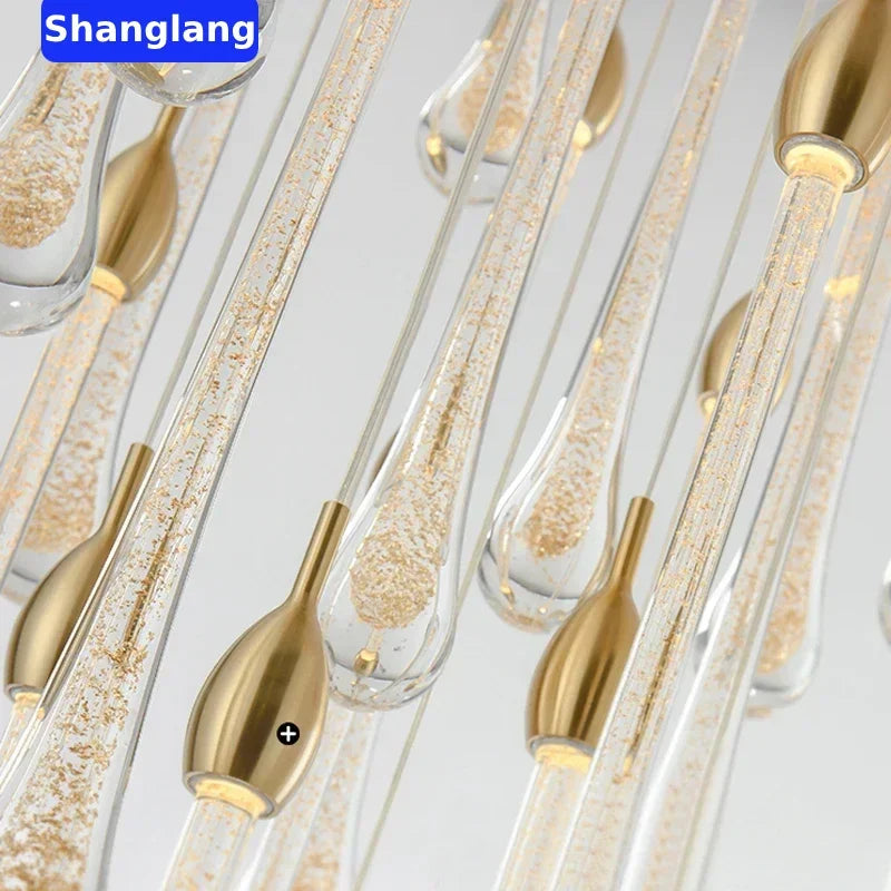 suspension lumineuse moderne or paillettes transparente élégante 18 lumières spiral led