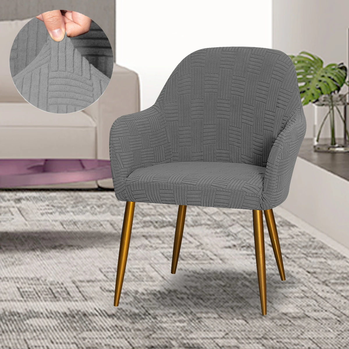 fauteuil moderne marron clair tissu élastique motifs géométriques simple accueil chaise banquet lavable