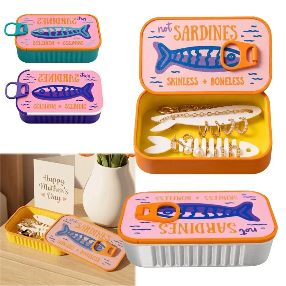 boîte bijoux vintage sardines poisson os not sardines skinless boneless poignée couleur collier boucles