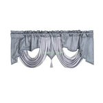 rideau franges gris clair uni satiné opacité classique pompons 140cm 45cm