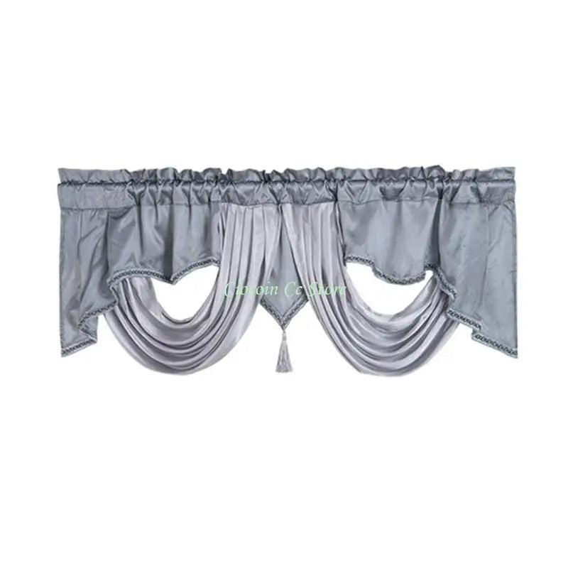 rideau franges gris clair uni satiné opacité classique pompons 140cm 45cm
