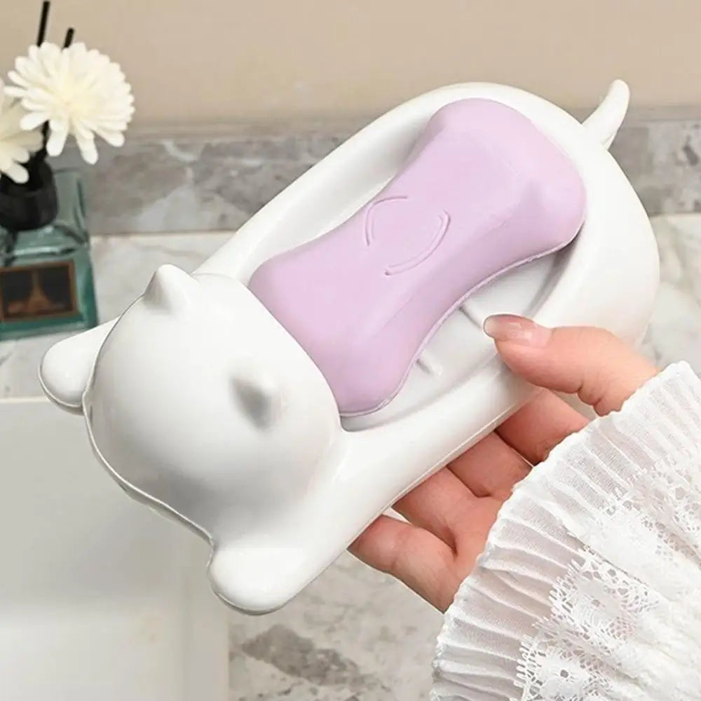 boîte savon forme chat blanc violet texture lisse moderne salle bain