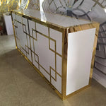 table bar moderne meuble commercial minimaliste doré motifs géométriques surface brillante usage mariage partie