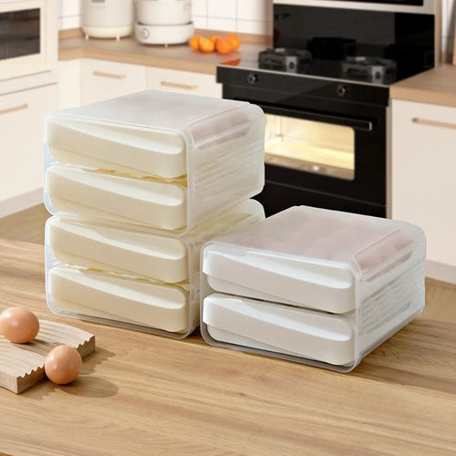 boîte rangement œufs 24 compartiments plastique transparent moderne poignée stable élégante visibilité optimale fridge