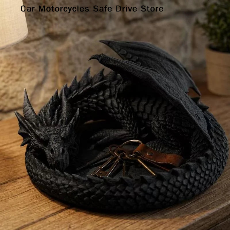 statue dragon noir détails fantastique gothique porte clés montre bijoux organisateur