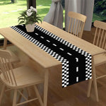 nappe carreaux route course blanche noire anniversaire enfant décoration événement festive originaleversible tissu