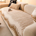 housse canapé extensible chenille jacquard rayures horizontales moderne salon gris beige