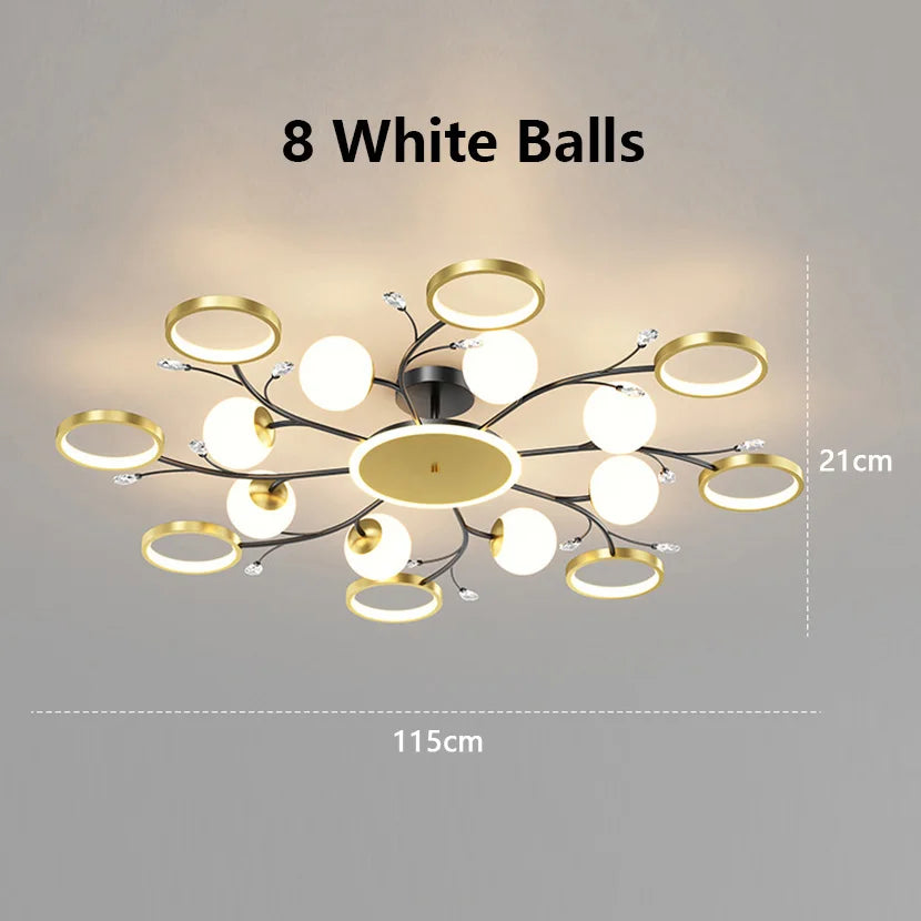 lampe suspendue moderne boules translucides noires dorées blanches étoiles salon chambre coucher decoration